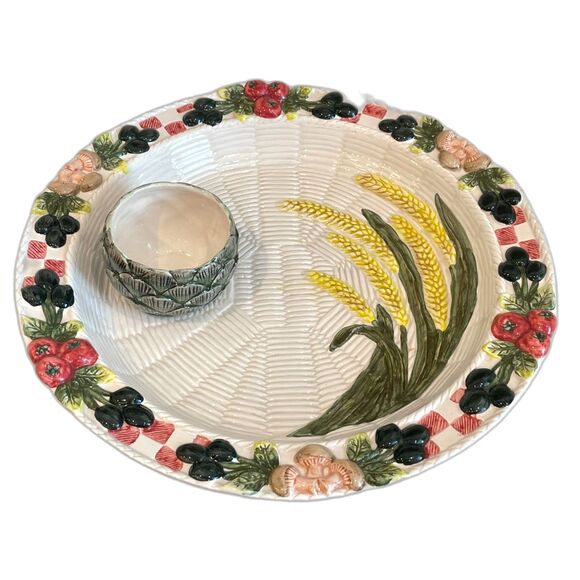 Vintage 1995 Omnibus by Fitz & Floyd Ceramic Mediterranean Chip & Dip Set 13" - Picture 1 of 9